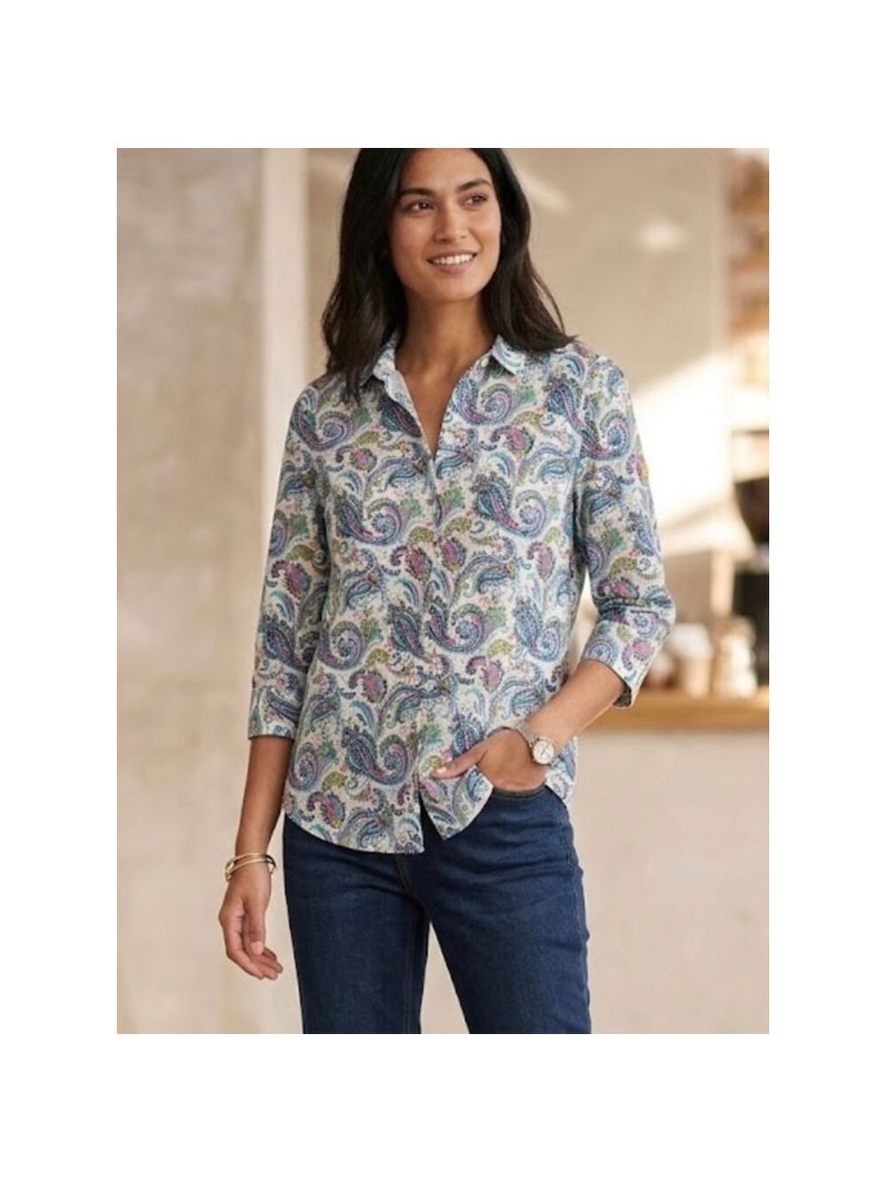 Peck & Peck Multi-Color Paisley Button-Down Blouse - Size S